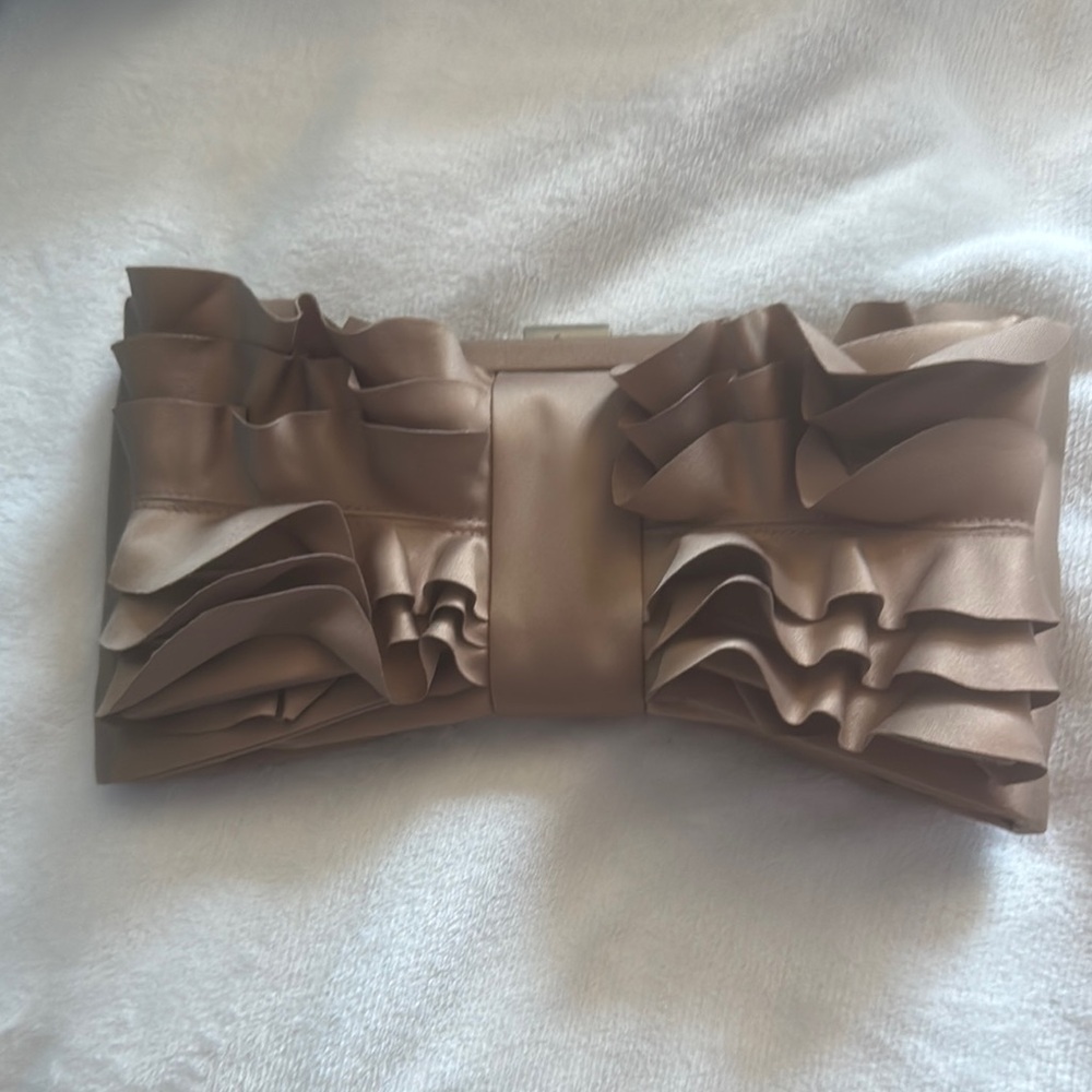 Tan Sculptural Clutch with Smooth Texture